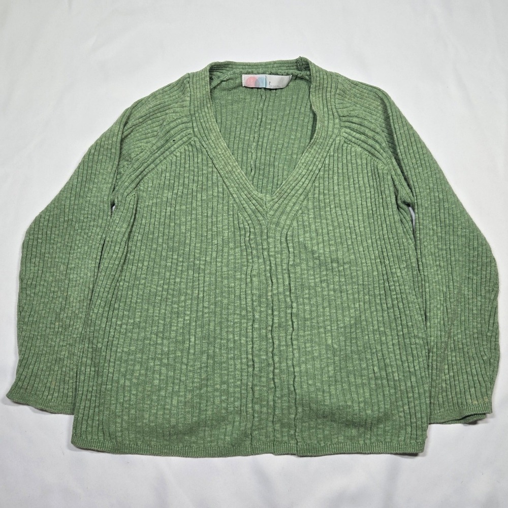Free People FP Beach Sweater Small Green Ribbed Knit V Neck Slouchy Oversized